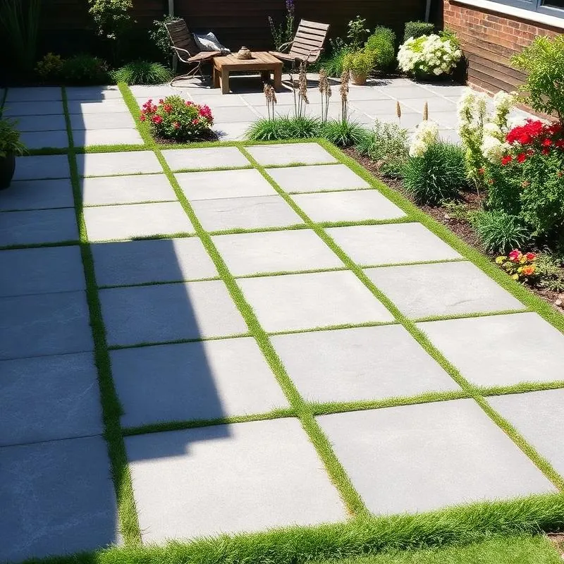 Garden slabbing and paved patio area